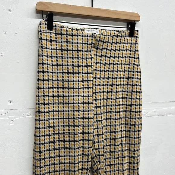 Urban Outfitters Plaid Stretch Flare Pants Yellow Black - Picture 3 of 6